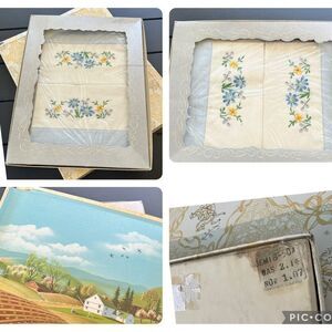 Vintage Floral Embroidered Linen Set of 2 pillowcases 1923